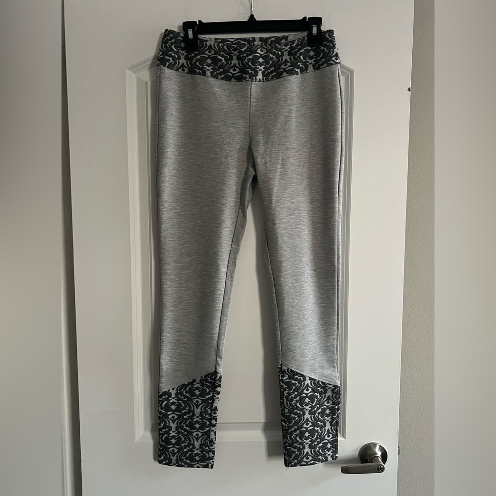 Anthropologie Gray and Black Floral Print Detail Leggings